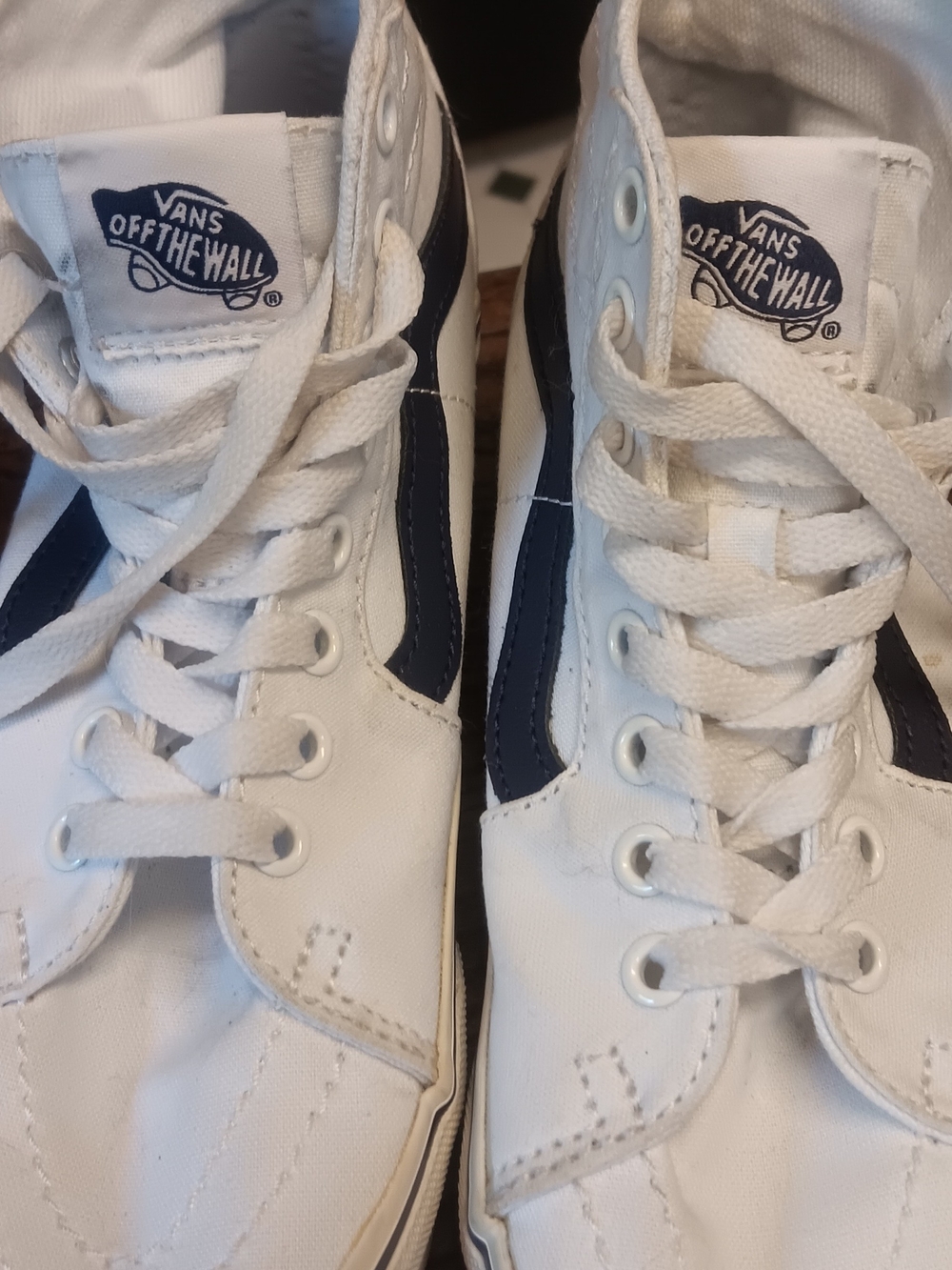 Vans White High-Top Sneakers with Navy Side Stripe
